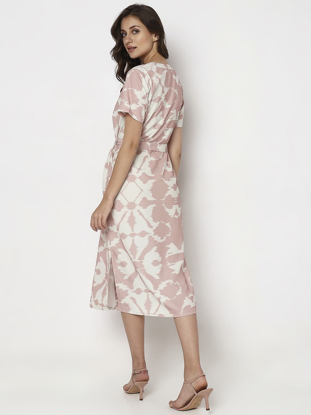 Pink Printed Midi Shirt Dress