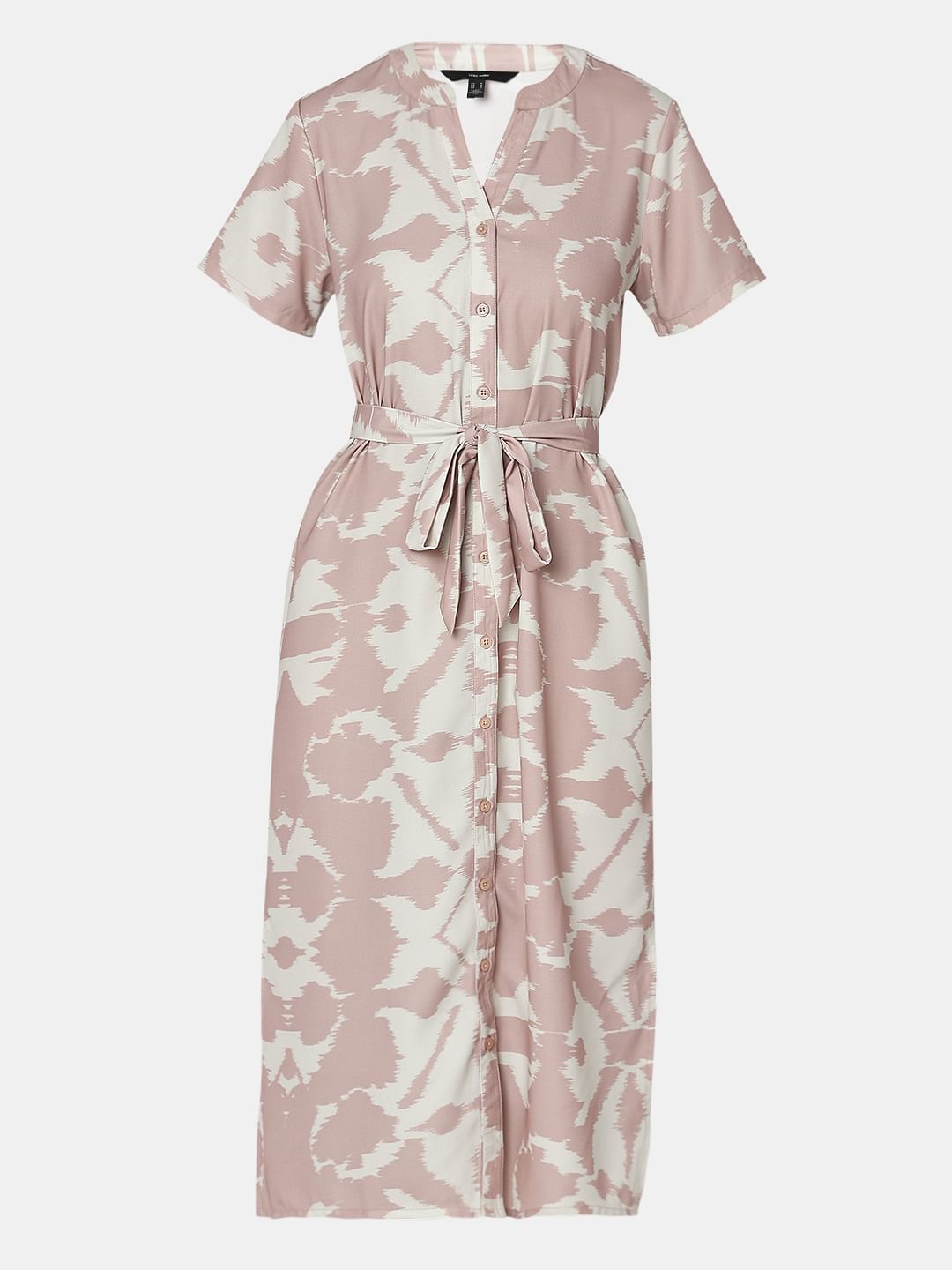 Pink Printed Midi Shirt Dress