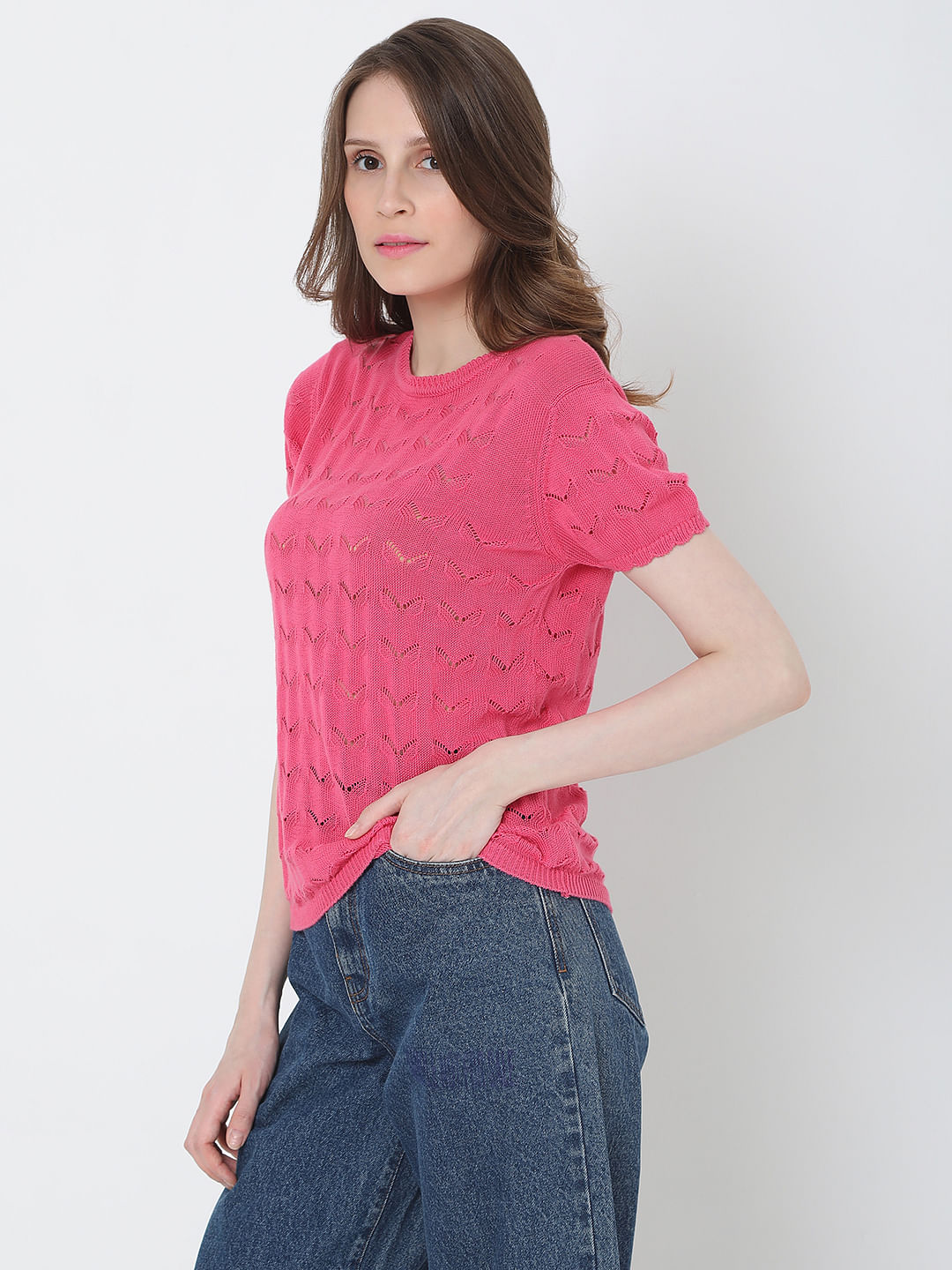 Pink Pointelle Top