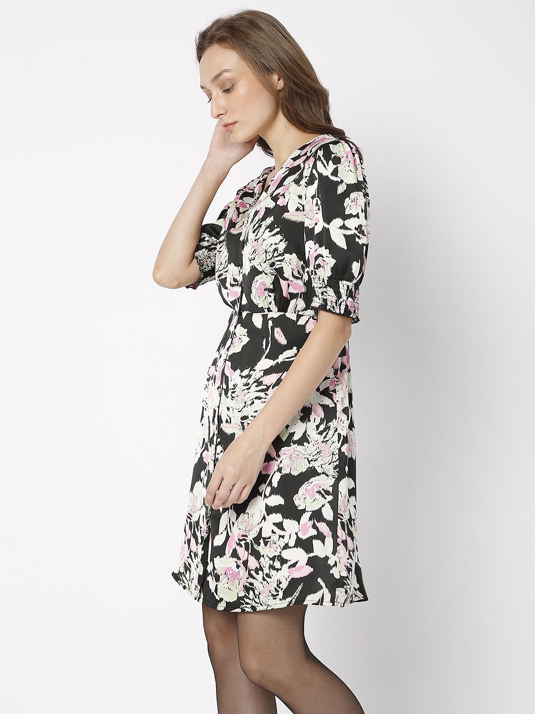 Black Floral Fit & Flare Dress