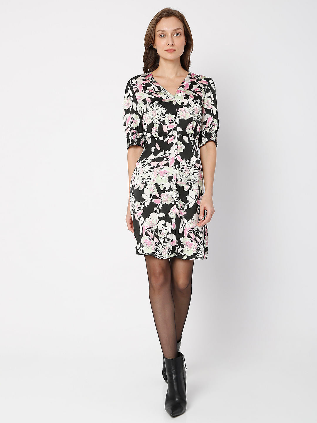 Black Floral Fit & Flare Dress