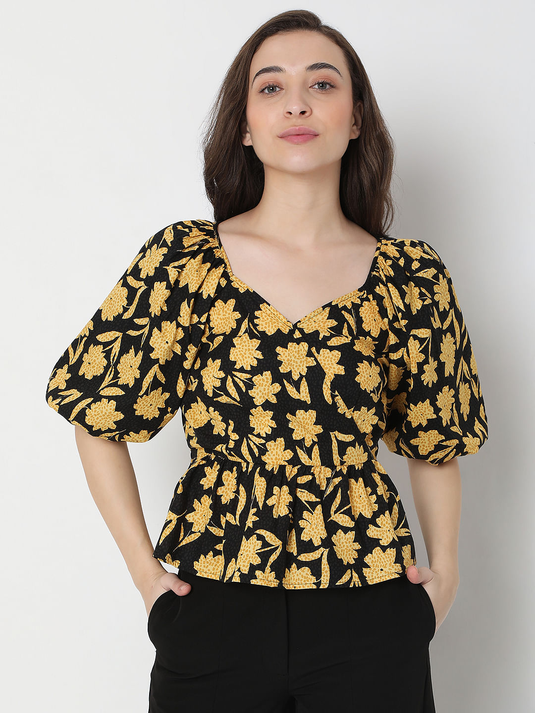 Black Floral Print Top