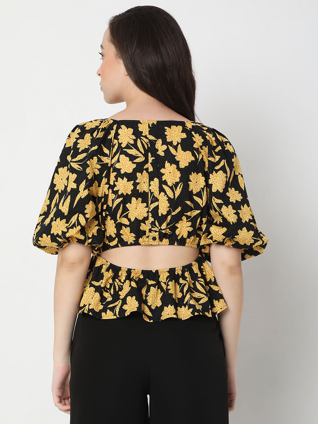 Black Floral Print Top