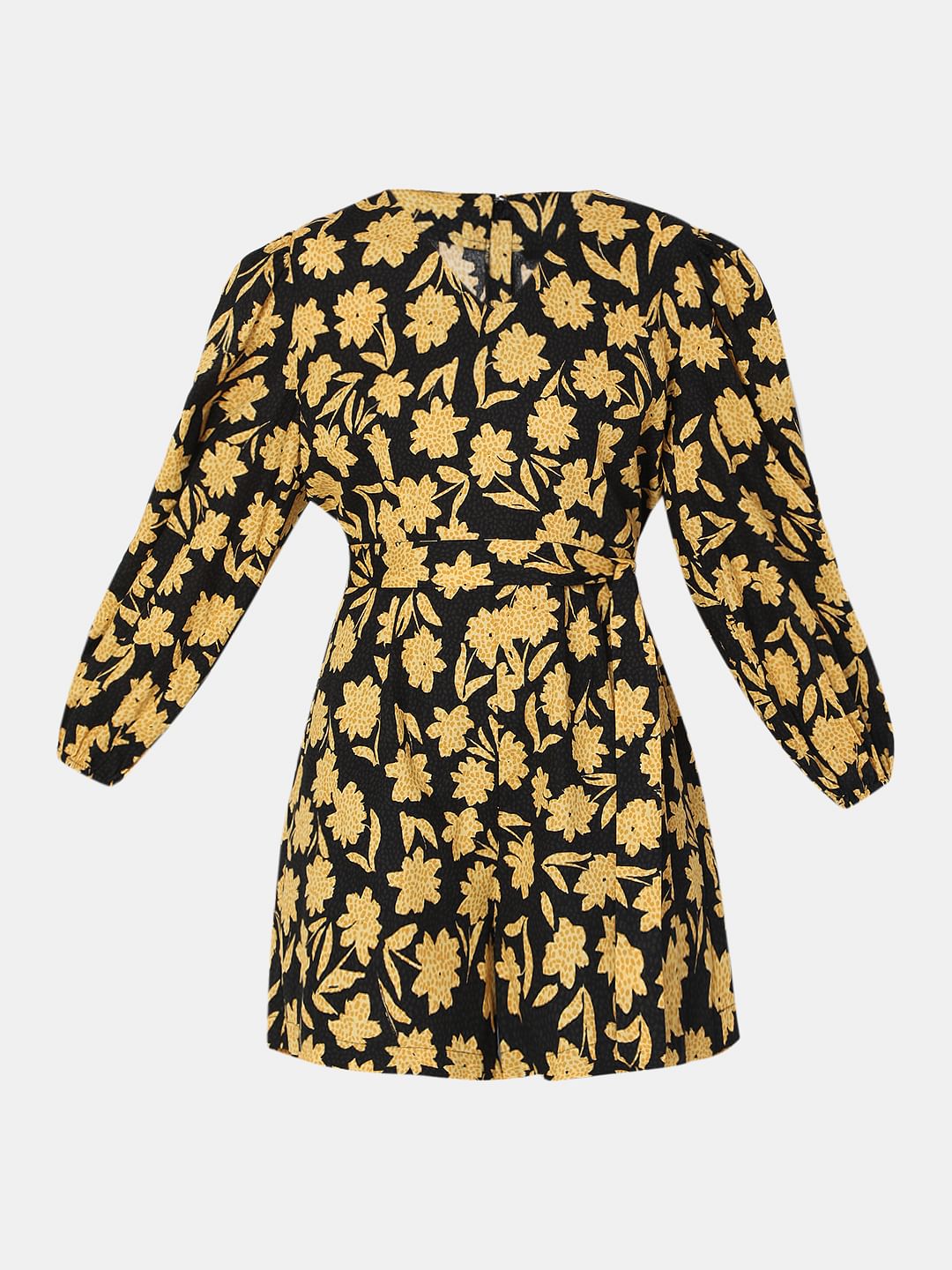 Black Floral Print Playsuit