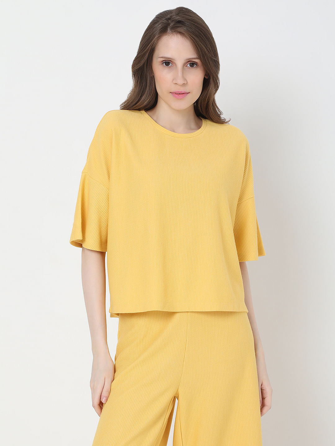 Yellow Ribbed Co-Ord Top