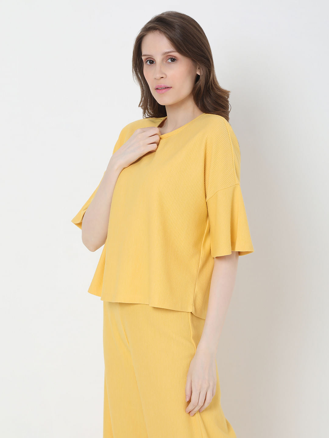 Yellow Ribbed Co-Ord Top