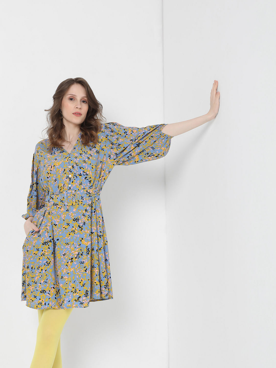 Blue Printed Fit & Flare Dress