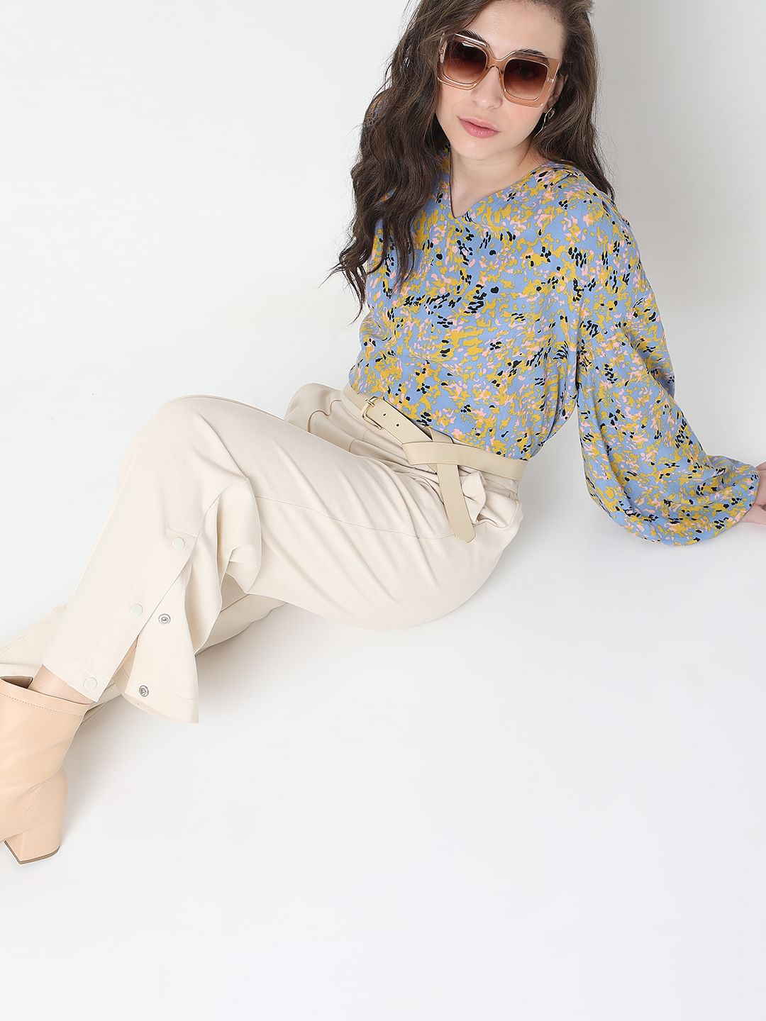 Blue Abstract Print Top
