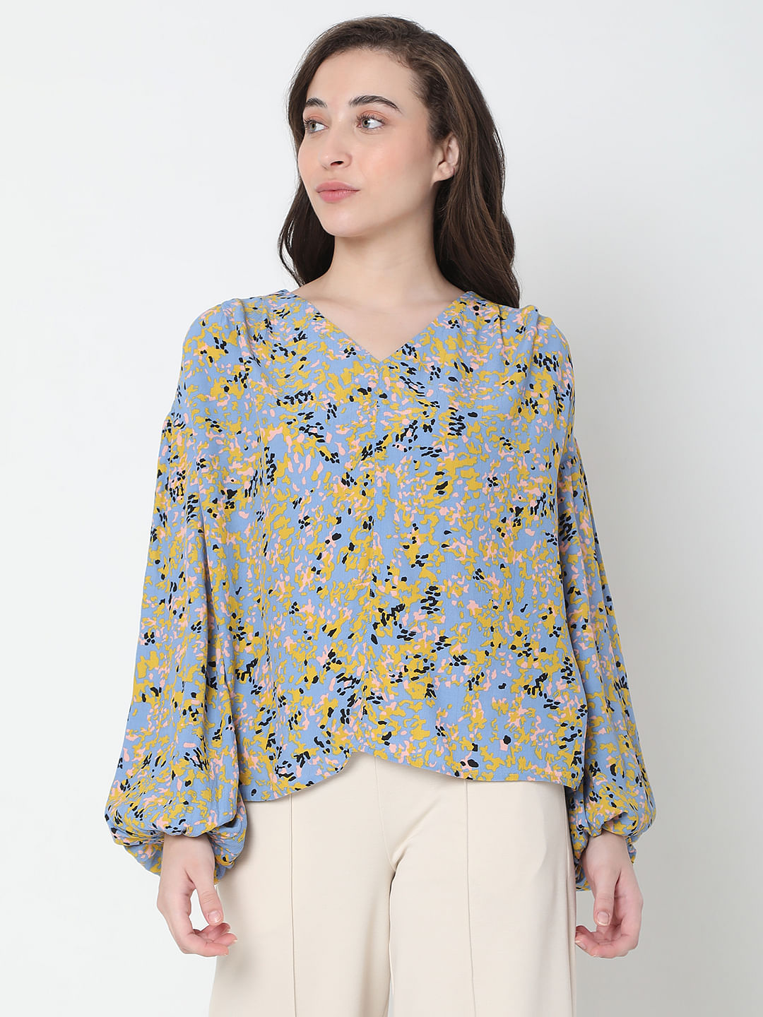 Blue Abstract Print Top