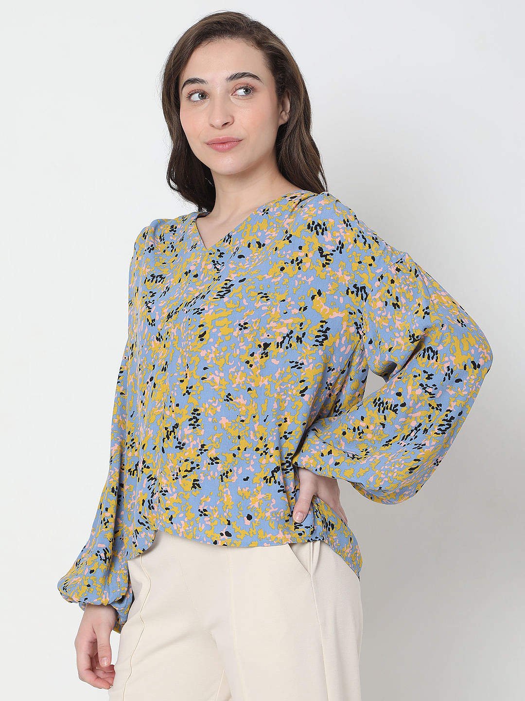 Blue Abstract Print Top