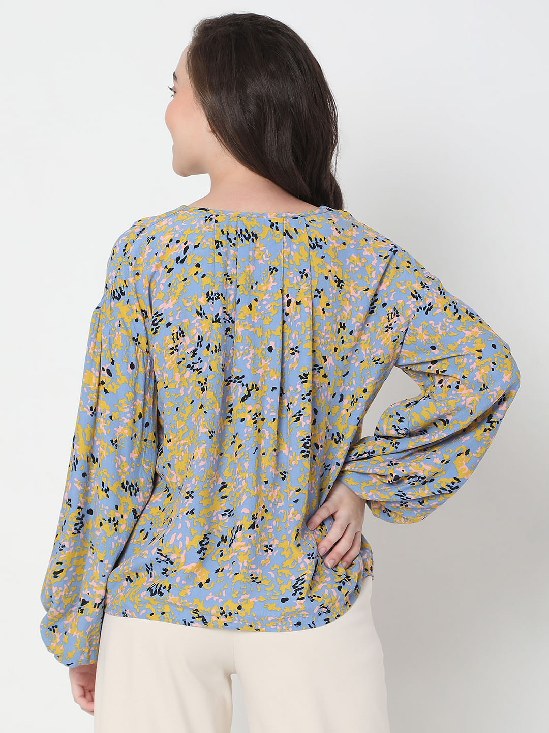 Blue Abstract Print Top