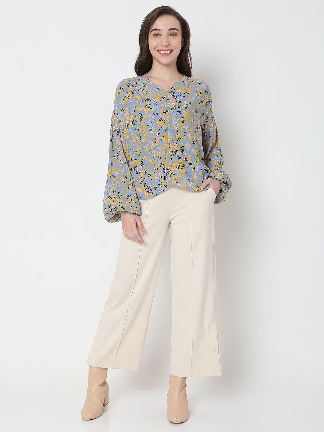 Blue Abstract Print Top