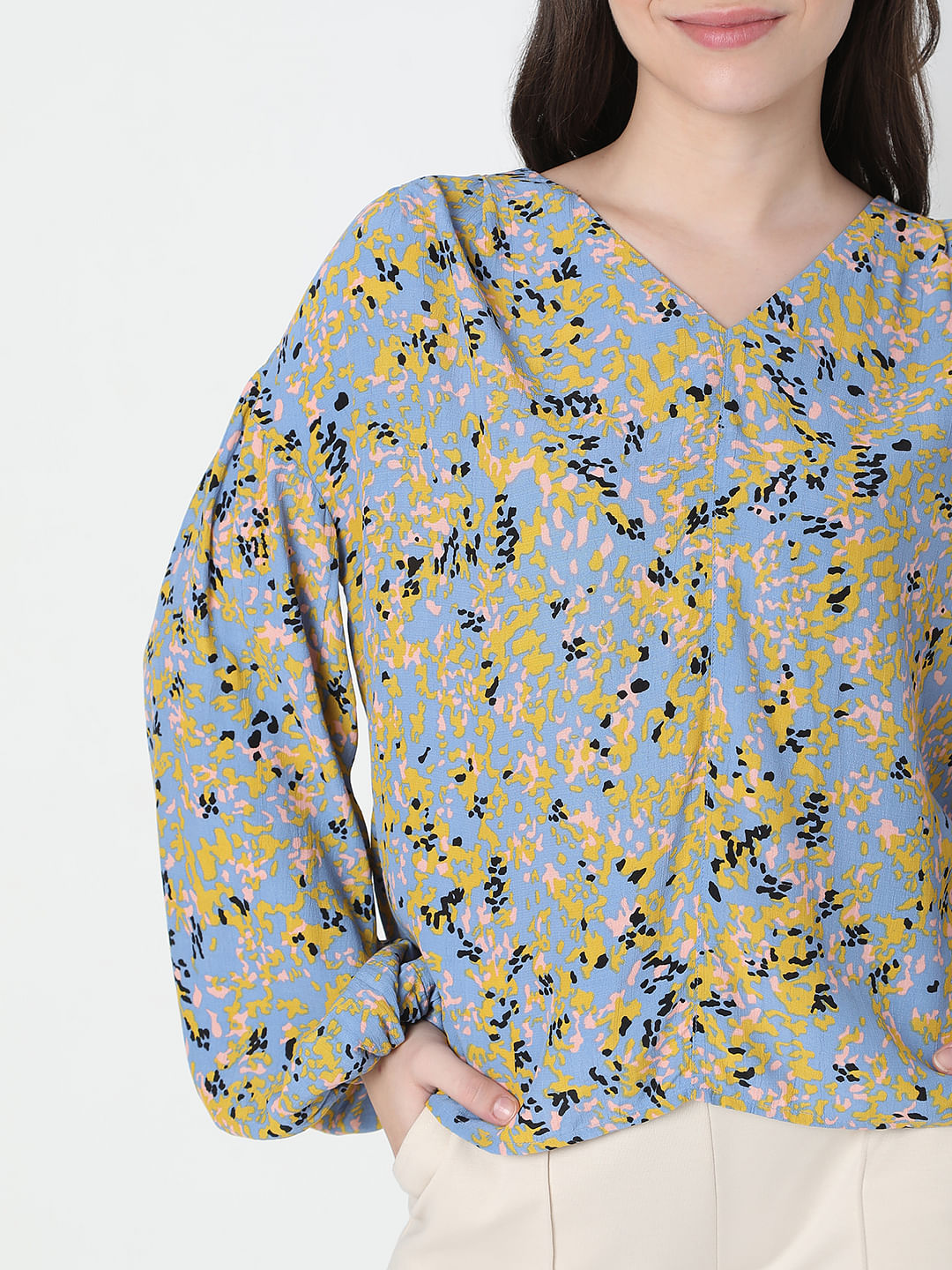 Blue Abstract Print Top