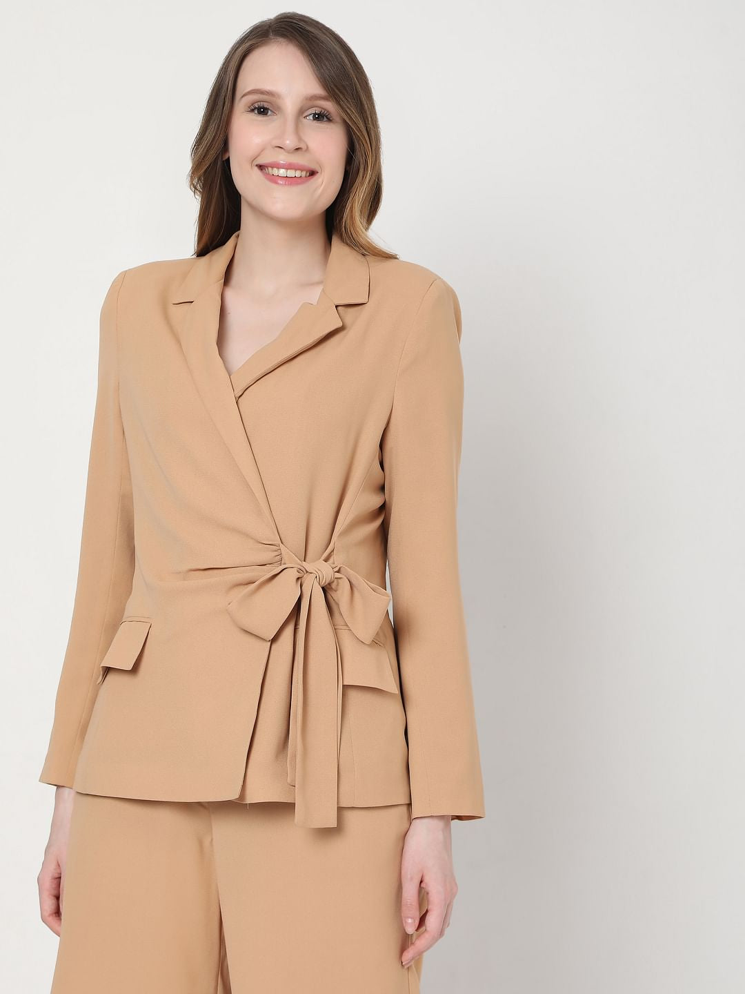 Beige Tie Up Blazer