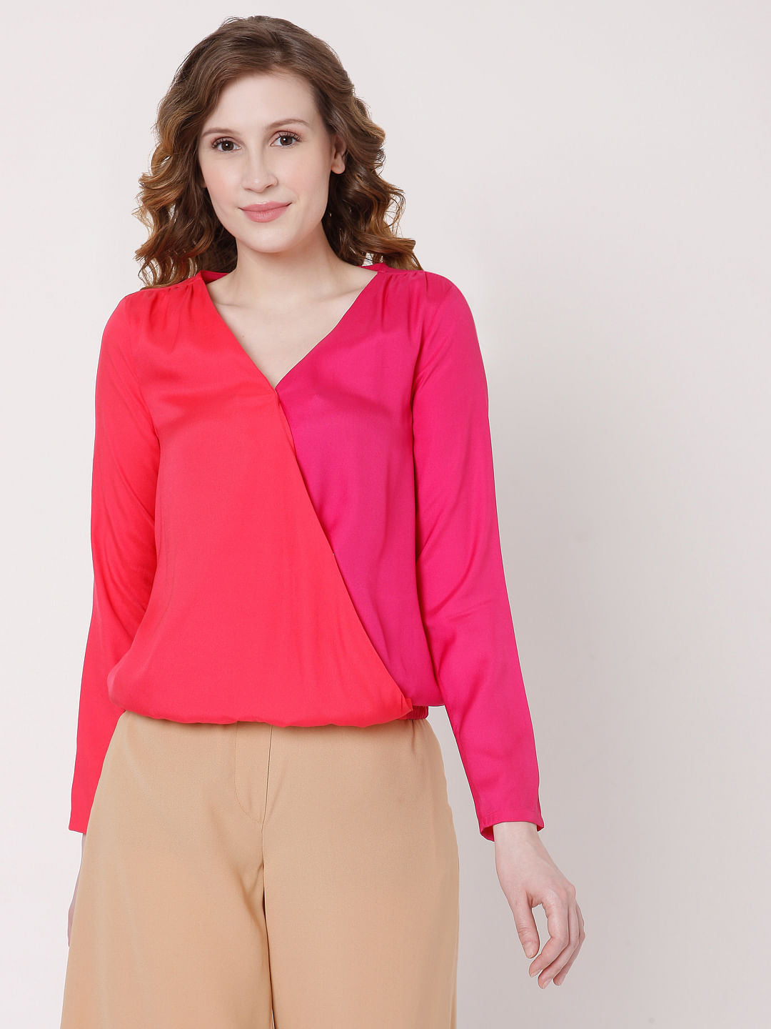 Pink Colourblocked Two-Toned Top