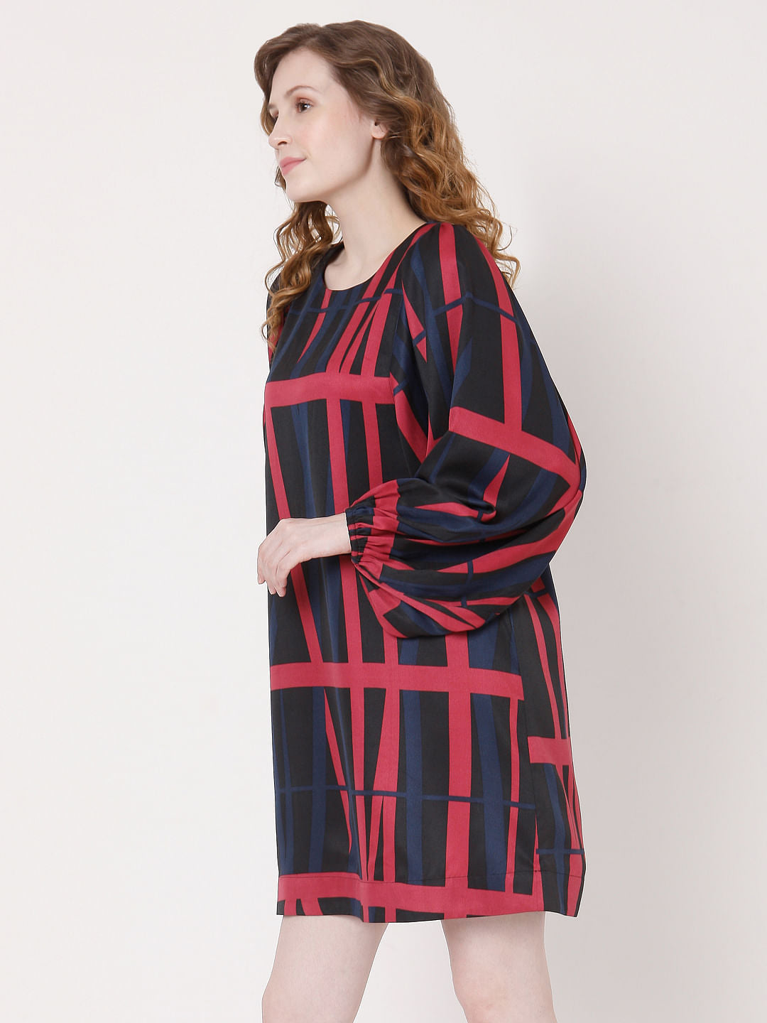 Black Geometric Print Shift Dress