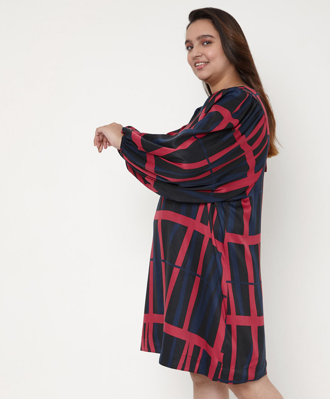 Curve Black Geometric Print Shift Dress