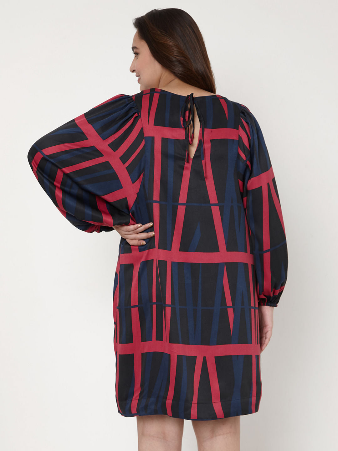 Curve Black Geometric Print Shift Dress