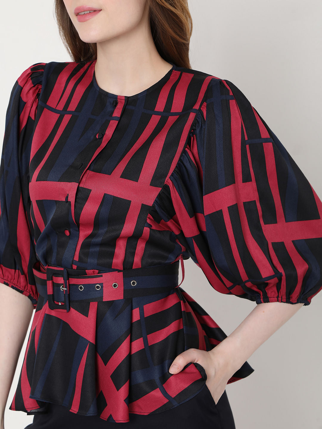 Black Geometric Print Top