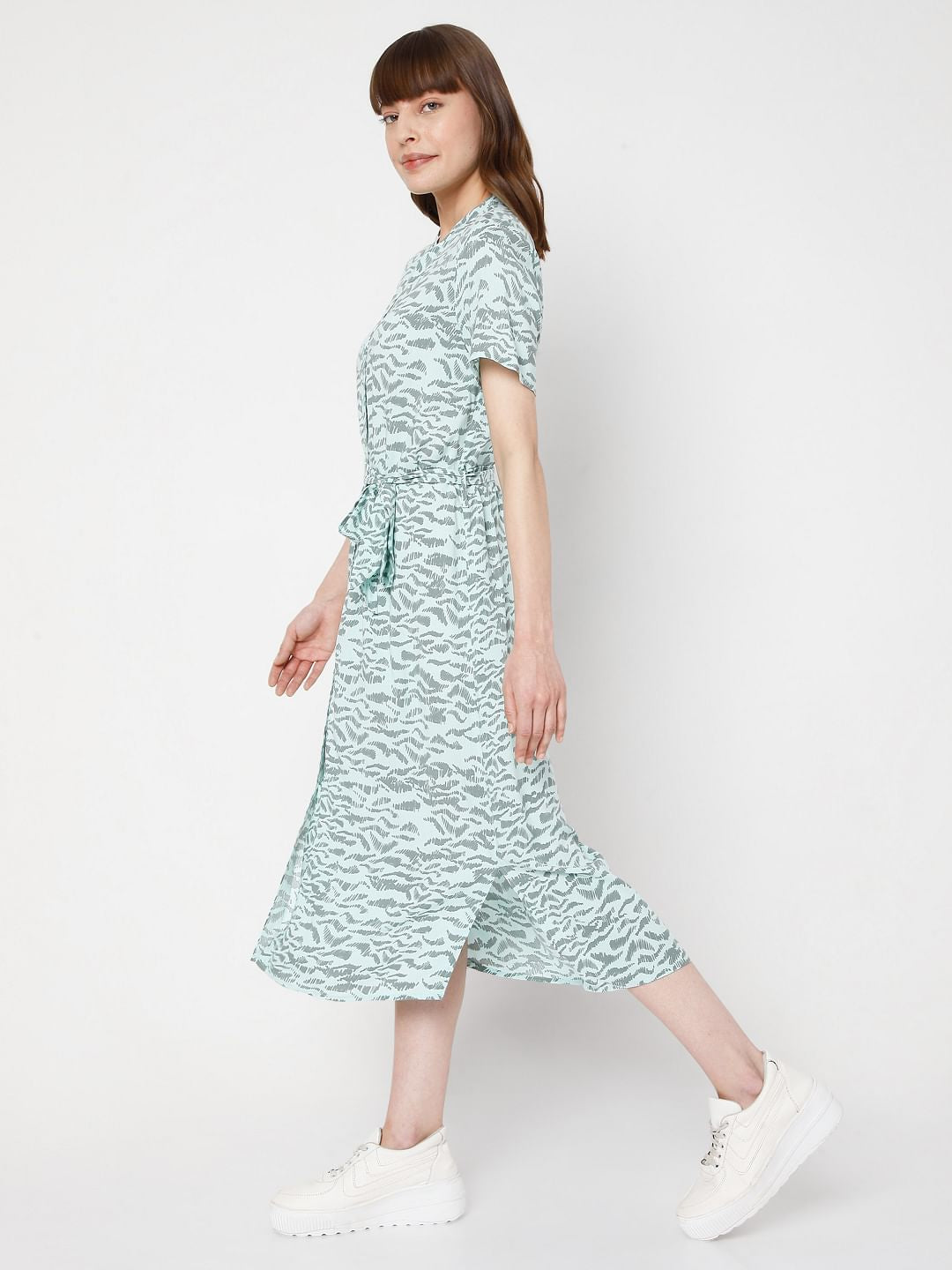 Green Abstract Print Midi Dress