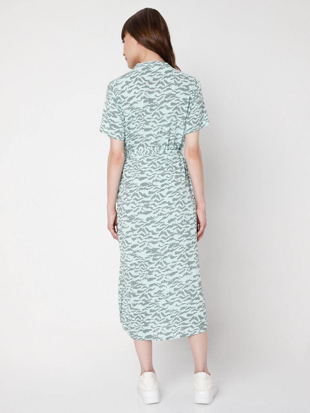 Green Abstract Print Midi Dress