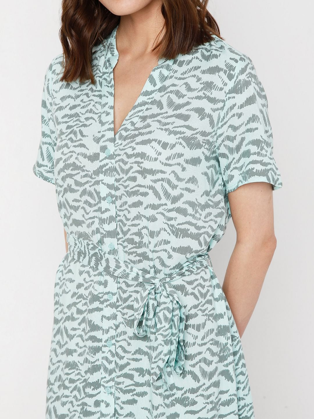 Green Abstract Print Midi Dress