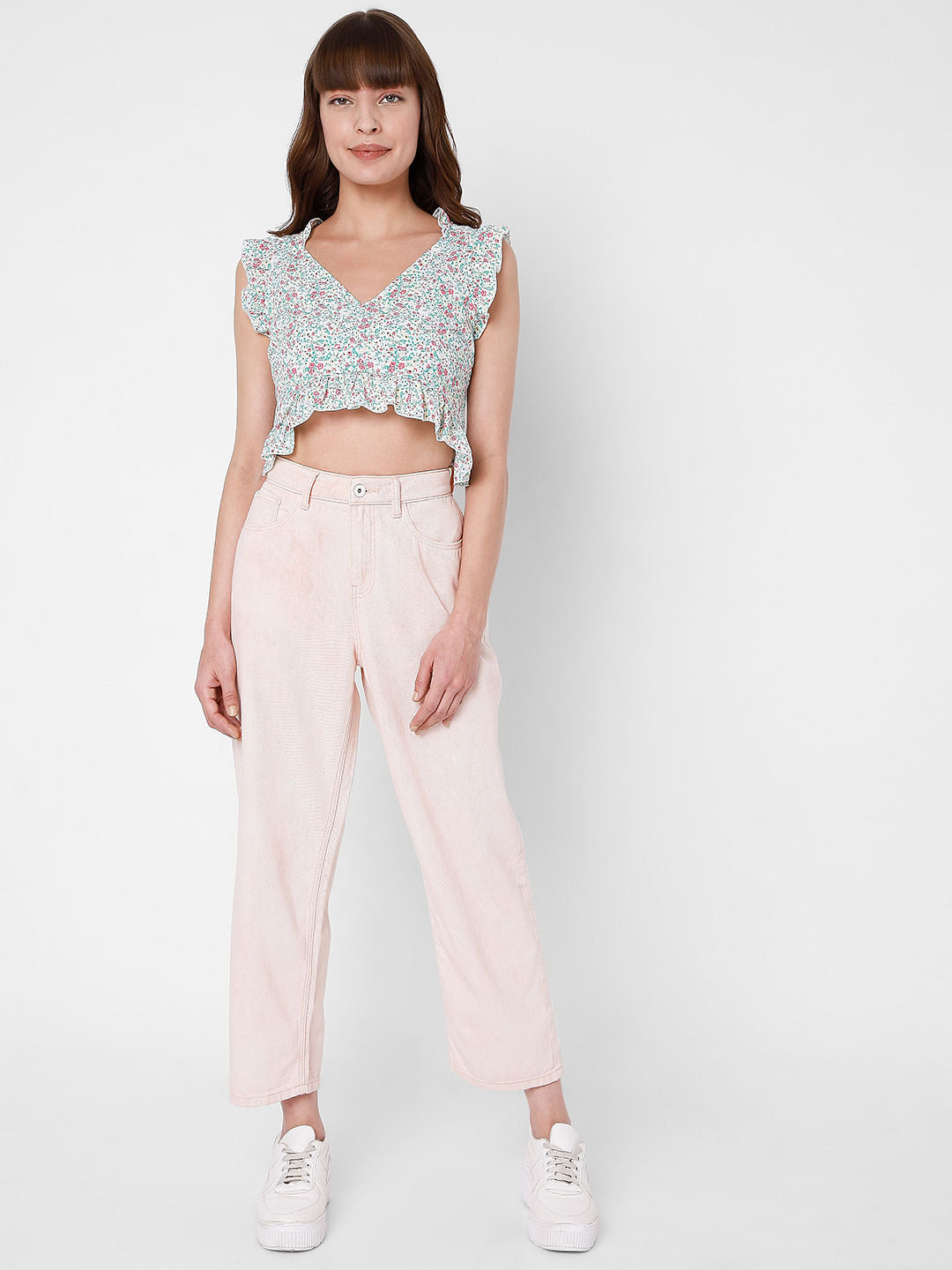 Green Floral Crop Top