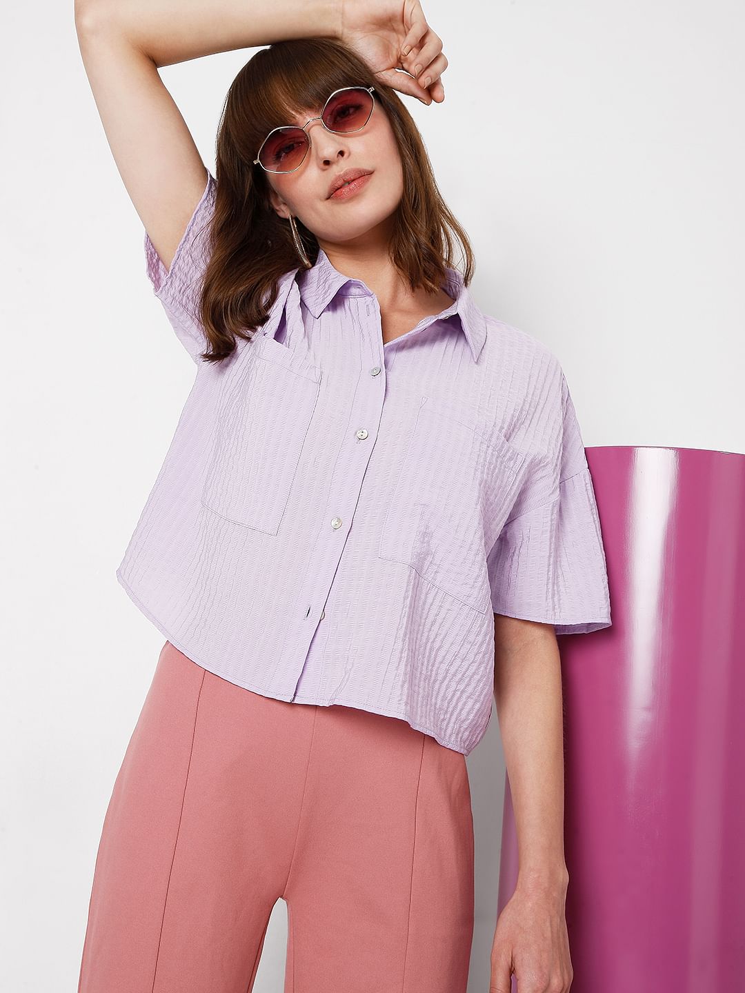 Purple Textured Boxy Shirt