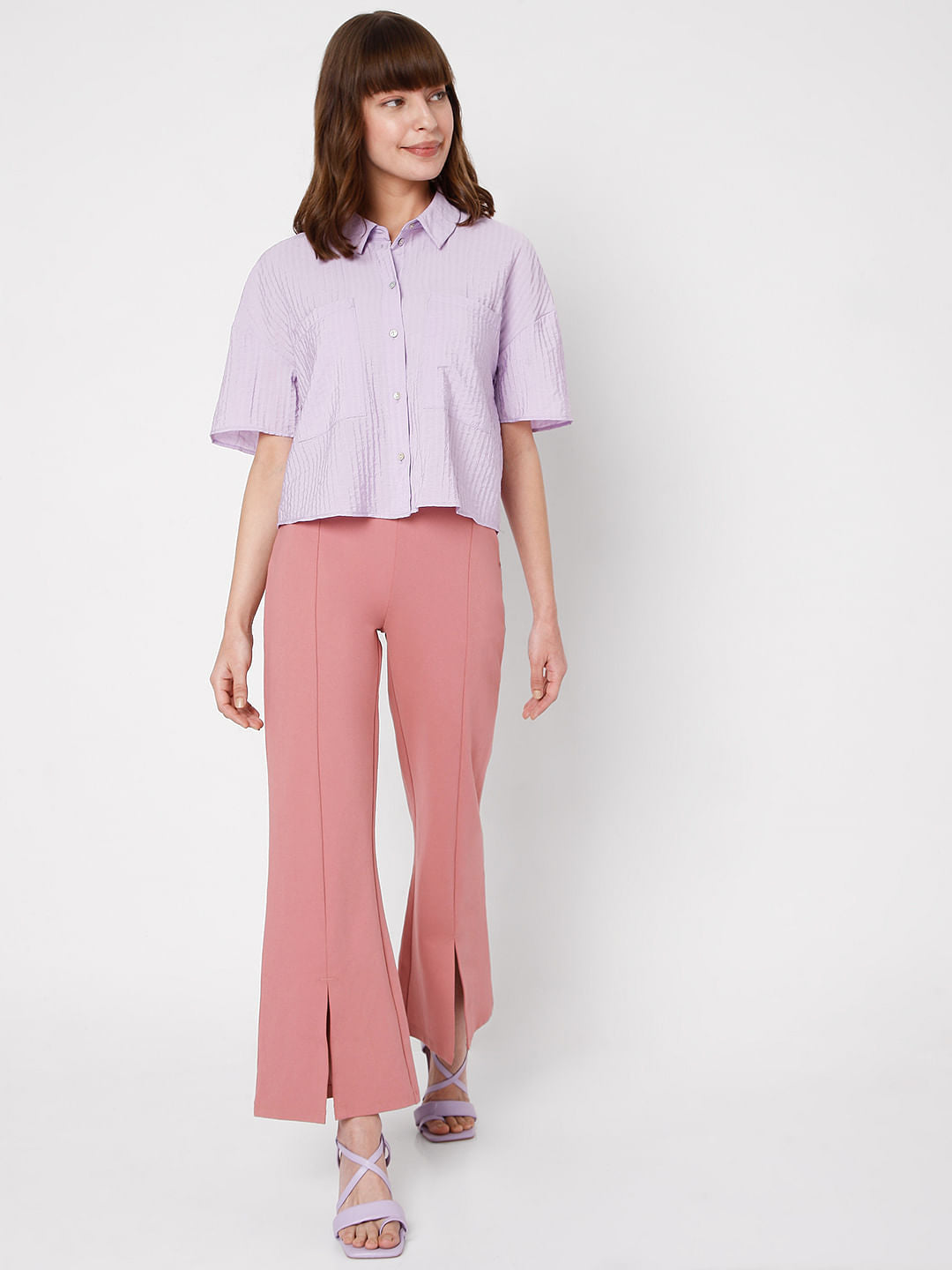 Purple Textured Boxy Shirt
