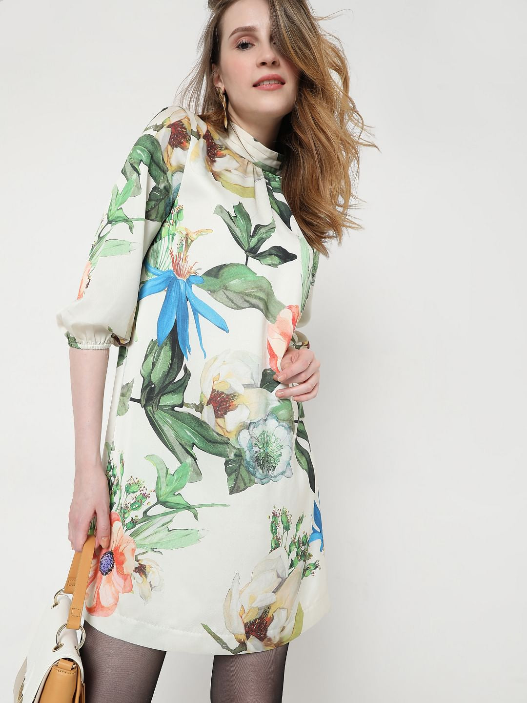 Beige Floral Mini Dress