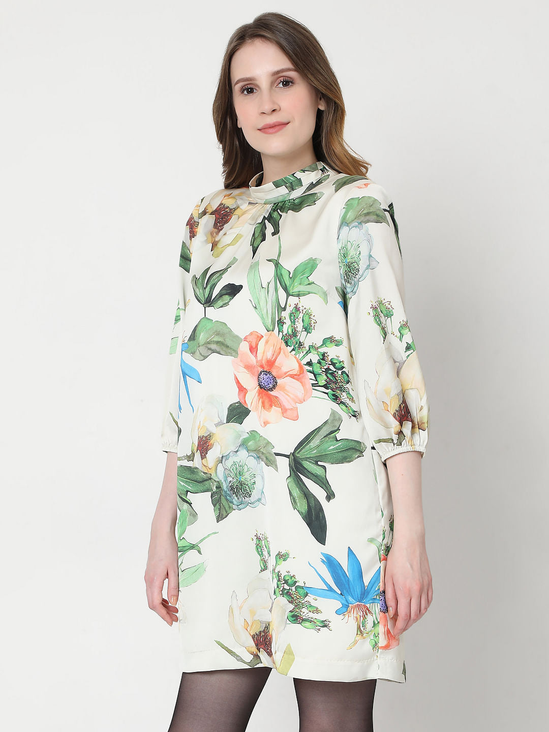 Beige Floral Mini Dress