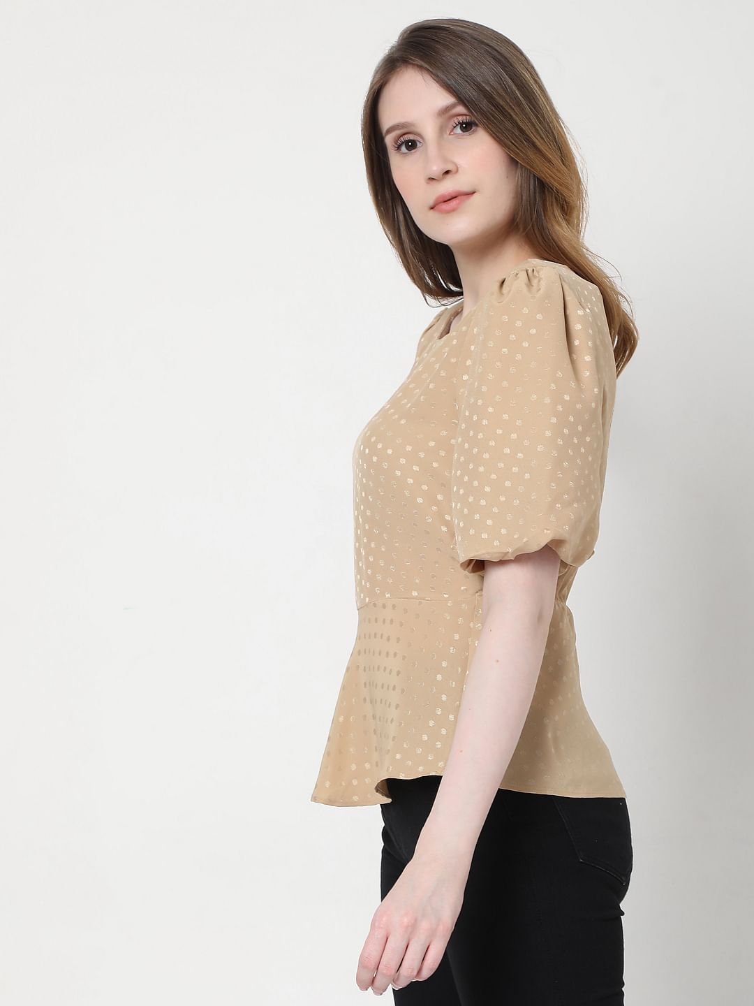 Beige Foil Print Top