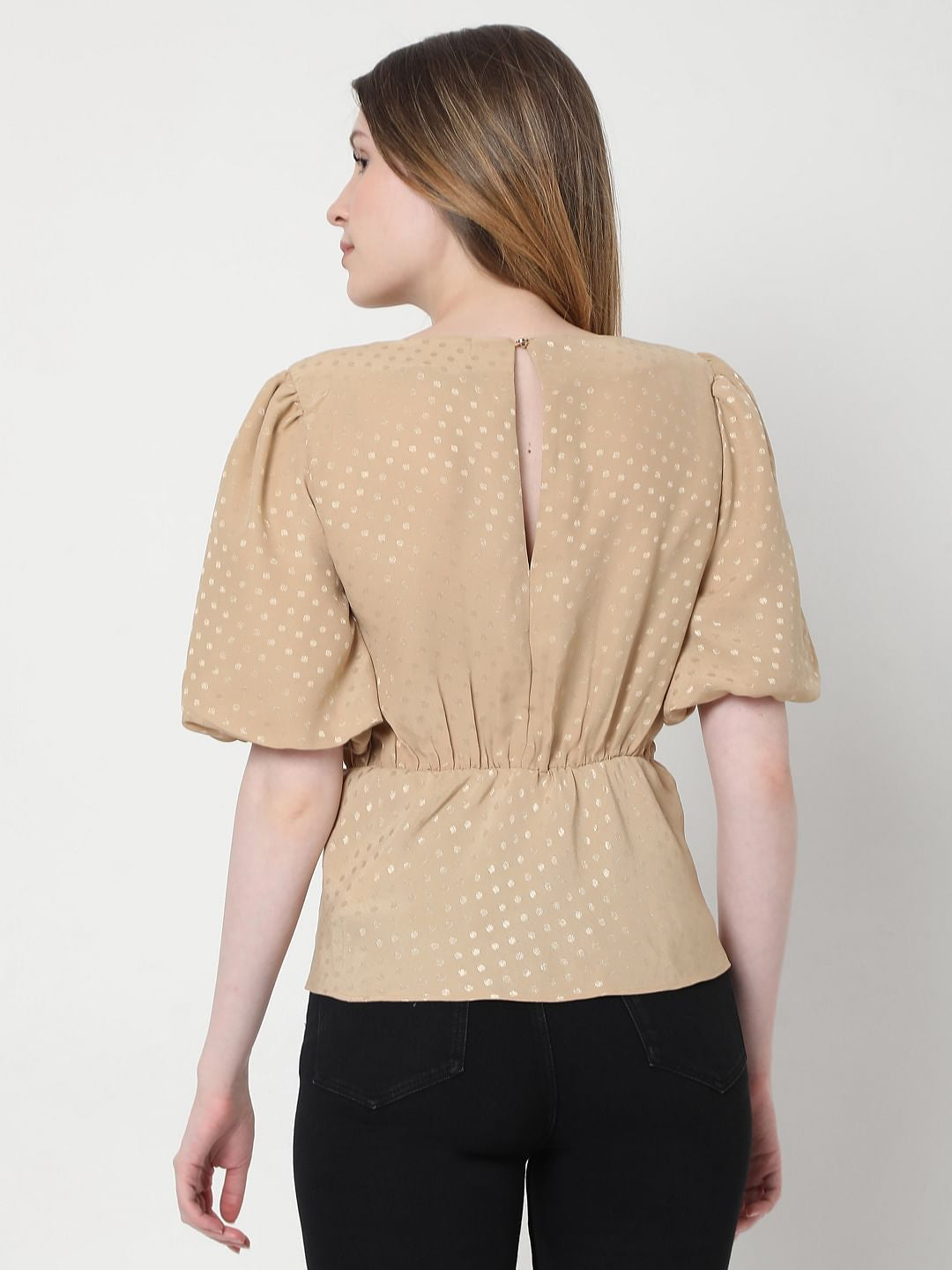 Beige Foil Print Top