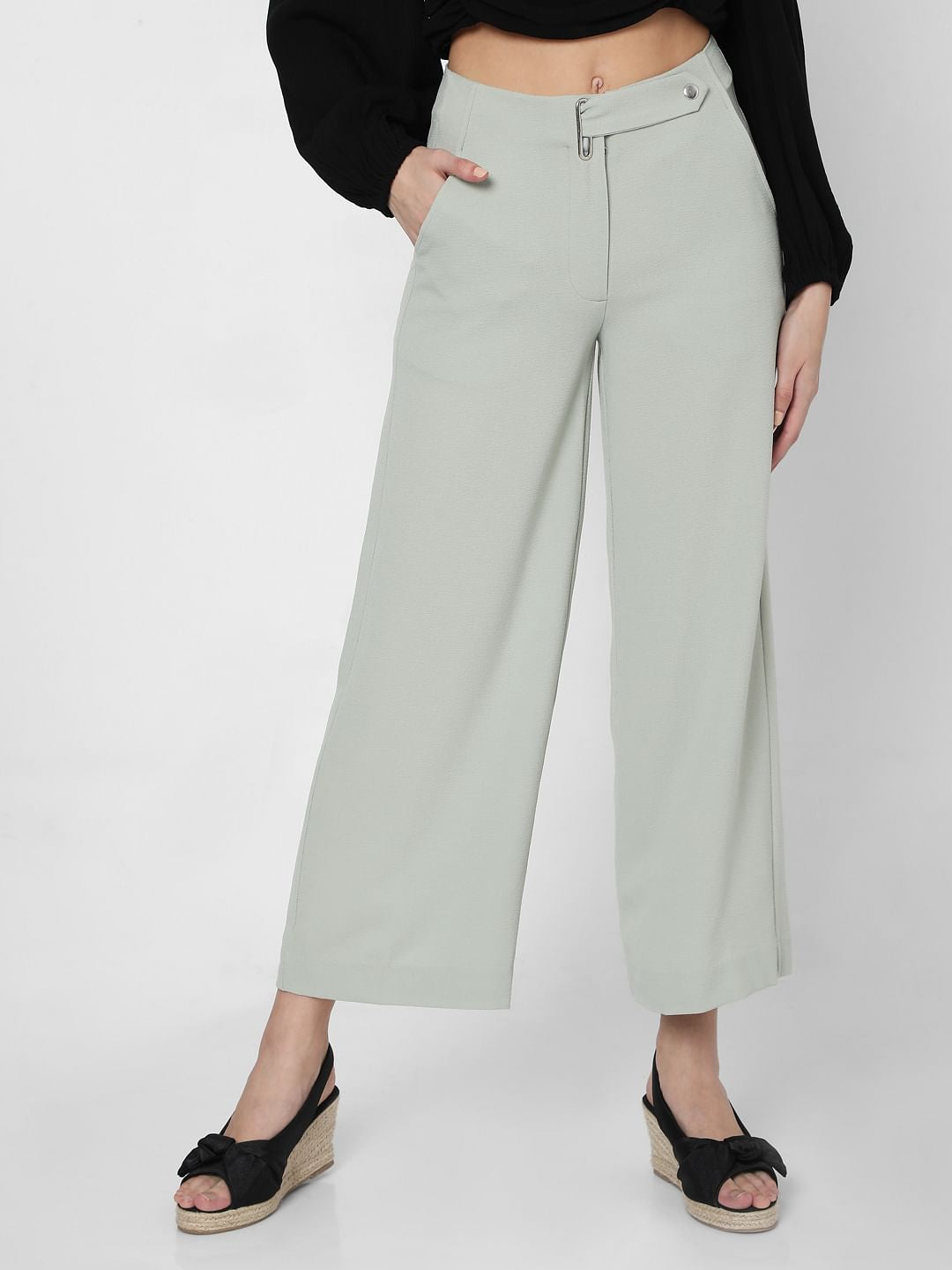 Green Mid Rise Wide Leg Pants