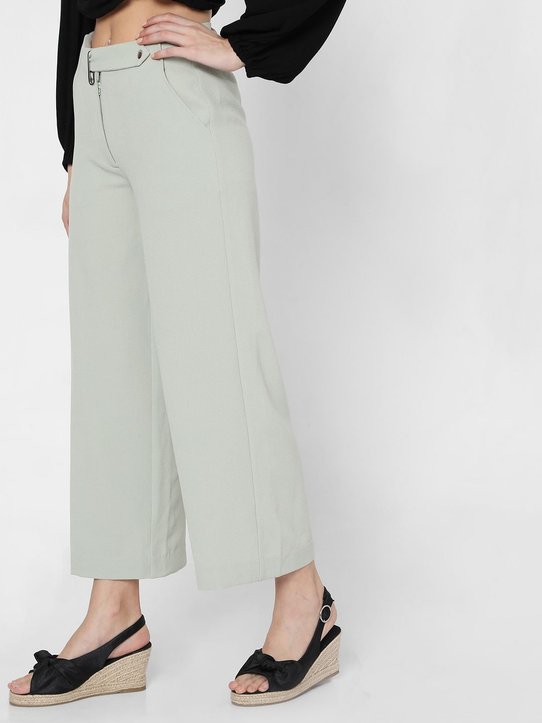 Green Mid Rise Wide Leg Pants
