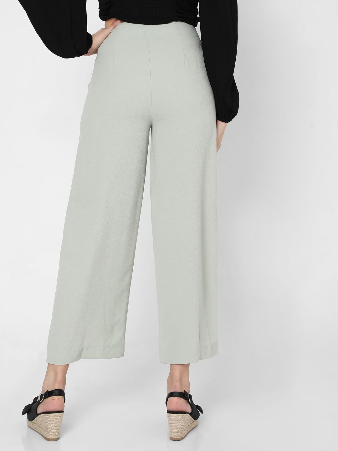 Green Mid Rise Wide Leg Pants
