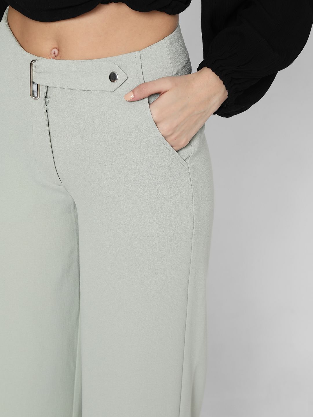 Green Mid Rise Wide Leg Pants