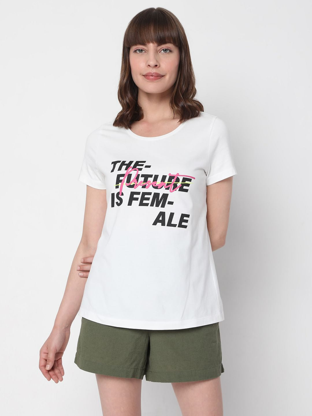 White Slogan Print T-Shirt