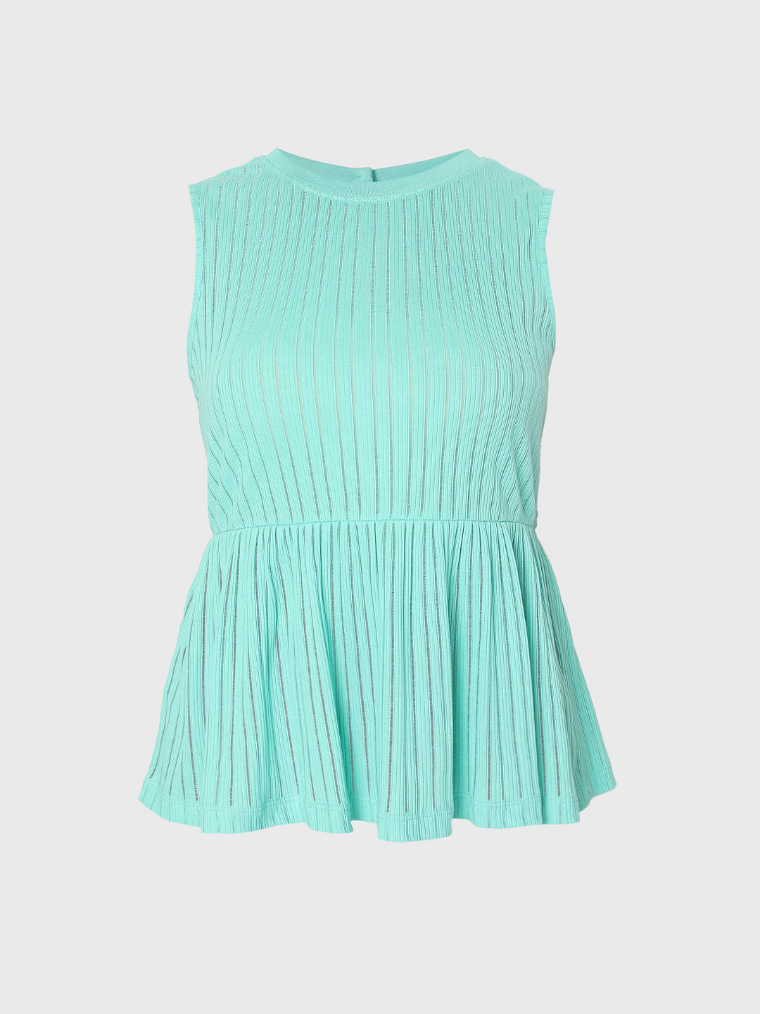 Green Ribbed Peplum Top