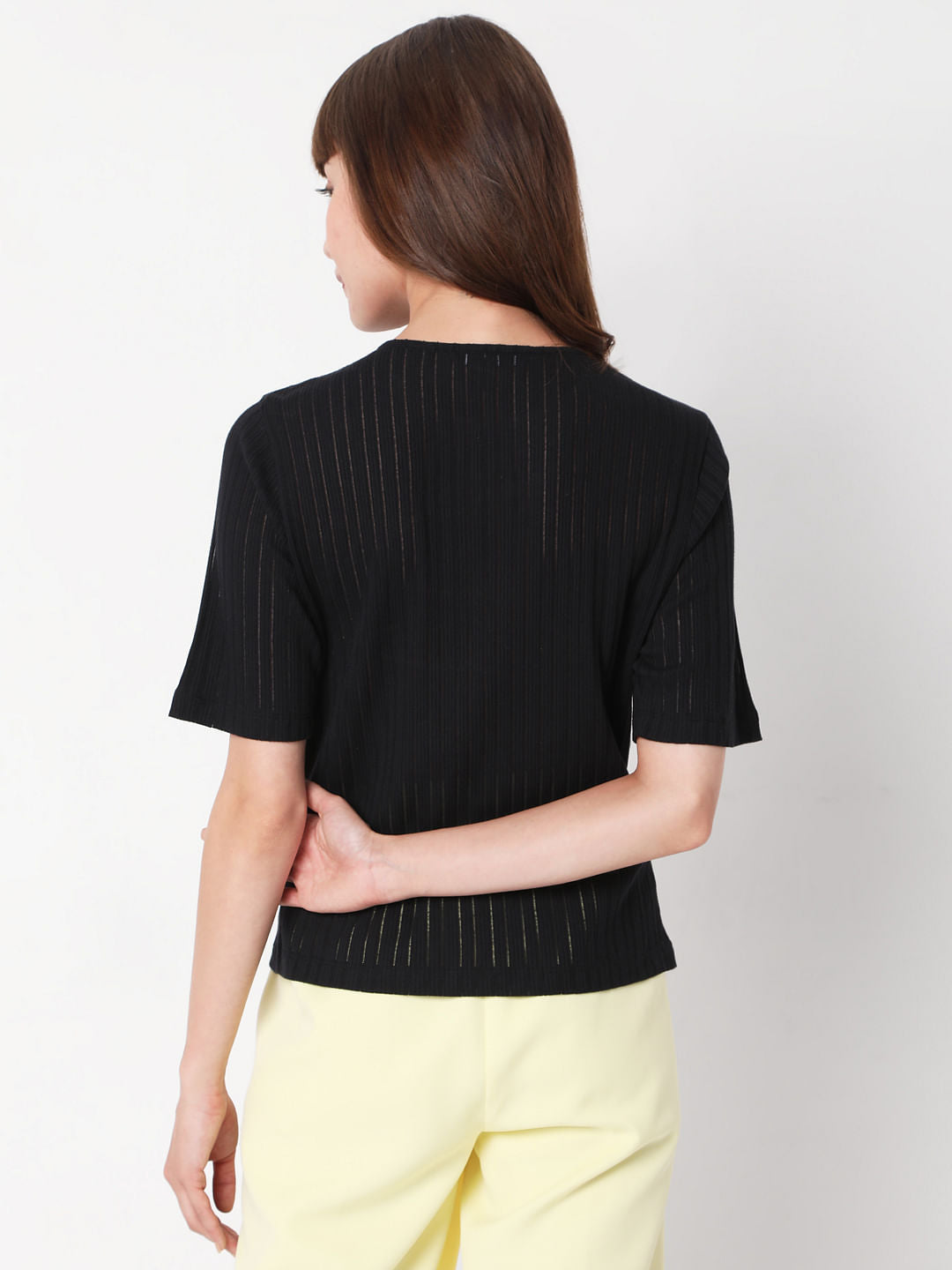 Black Ribbed Cut Out Top
