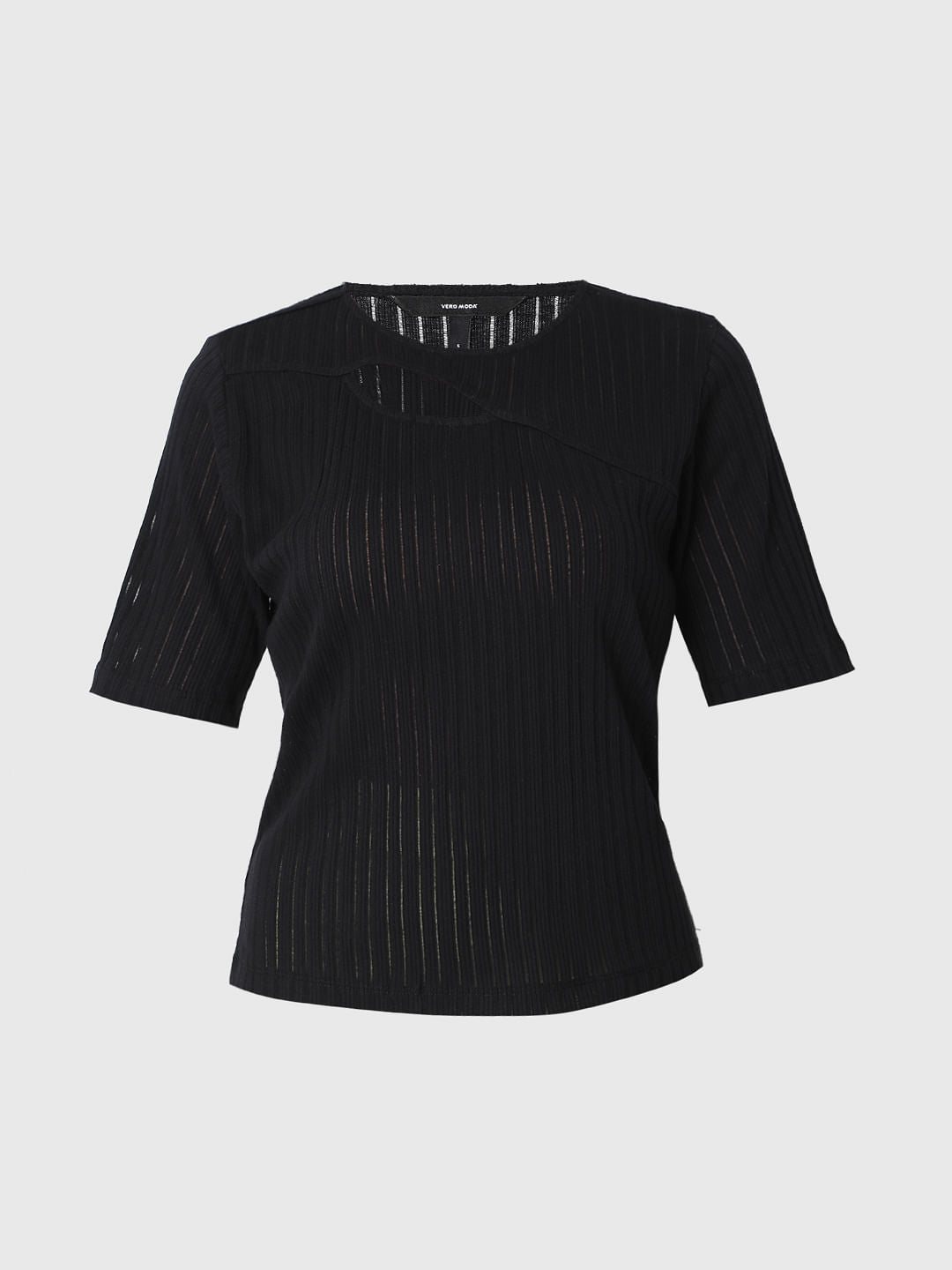 Black Ribbed Cut Out Top