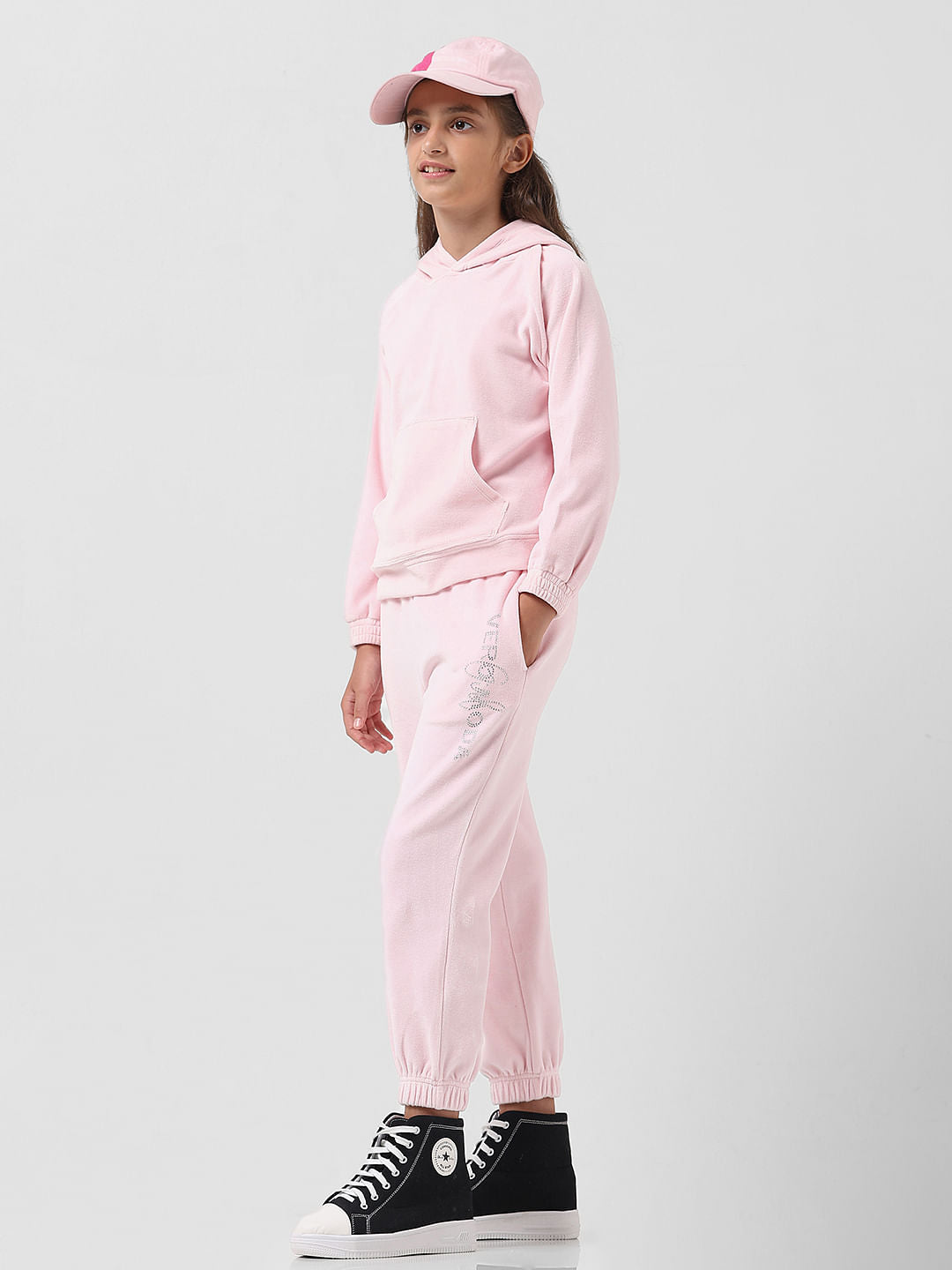 Girl Pink Mid Rise Velour Sweatpants