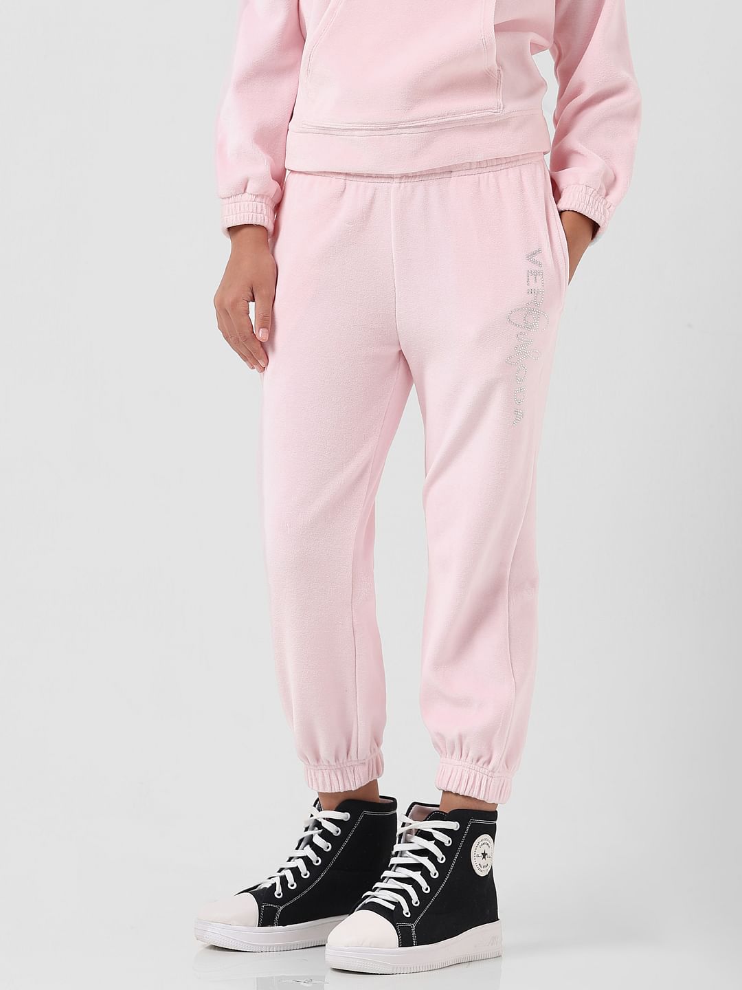 Girl Pink Mid Rise Velour Sweatpants