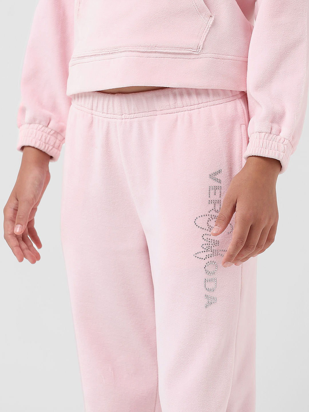 Girl Pink Mid Rise Velour Sweatpants