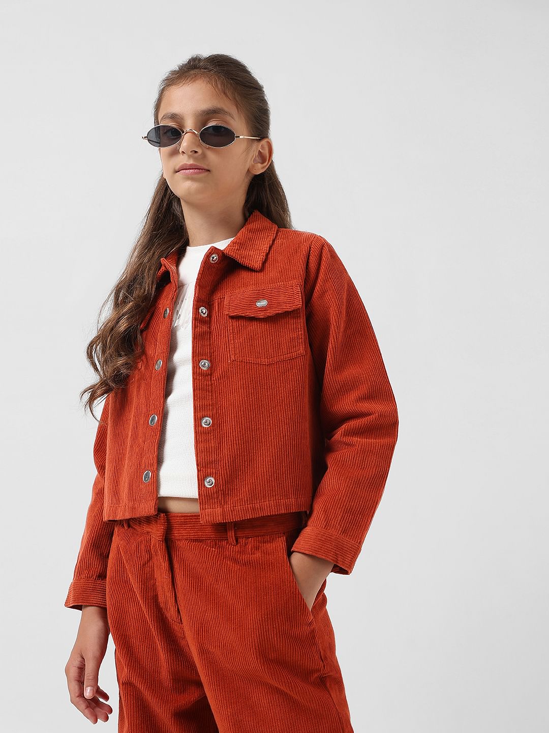 Girl Brick Red Corduroy Shirt
