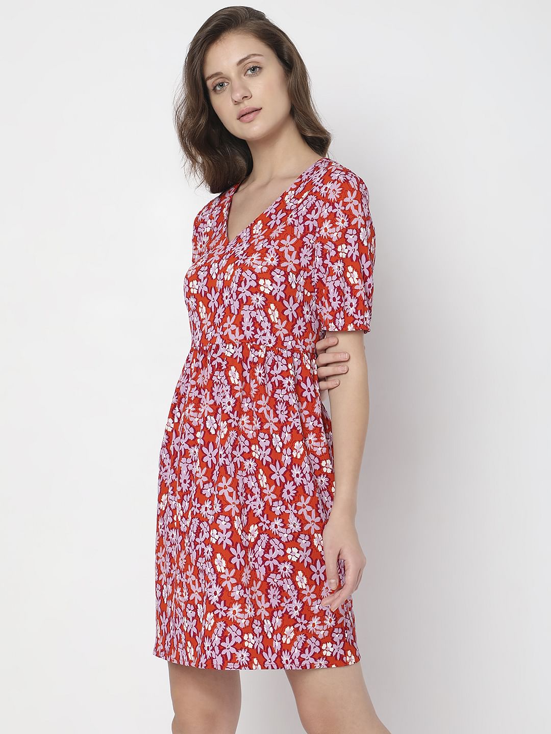 Orange Floral Mini Dress