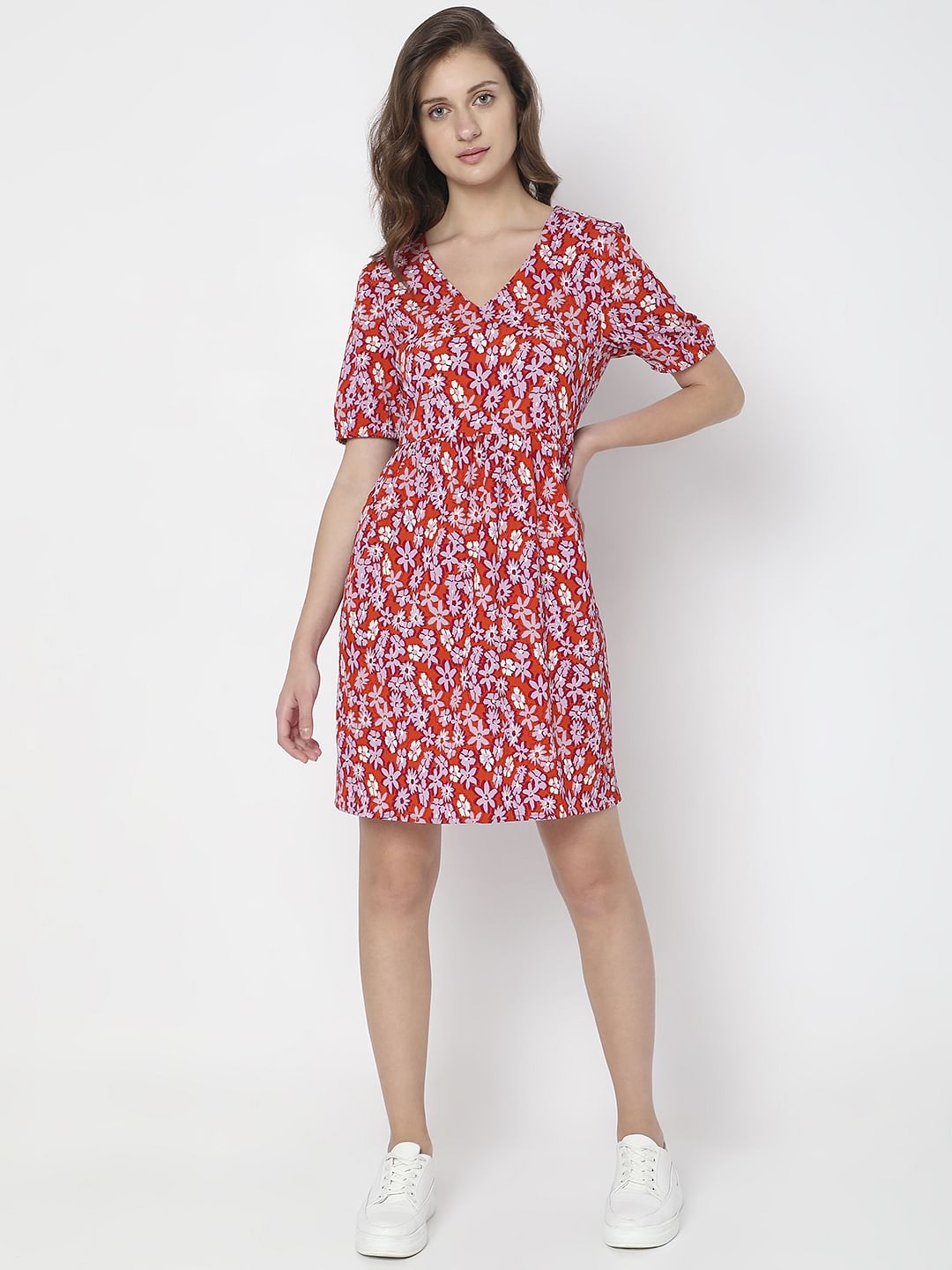 Orange Floral Mini Dress