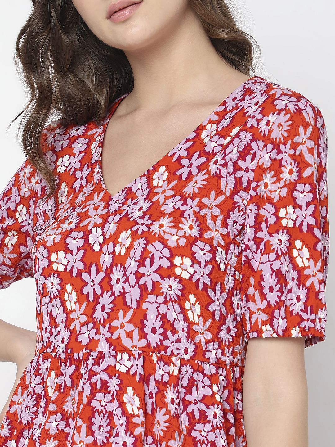 Orange Floral Mini Dress