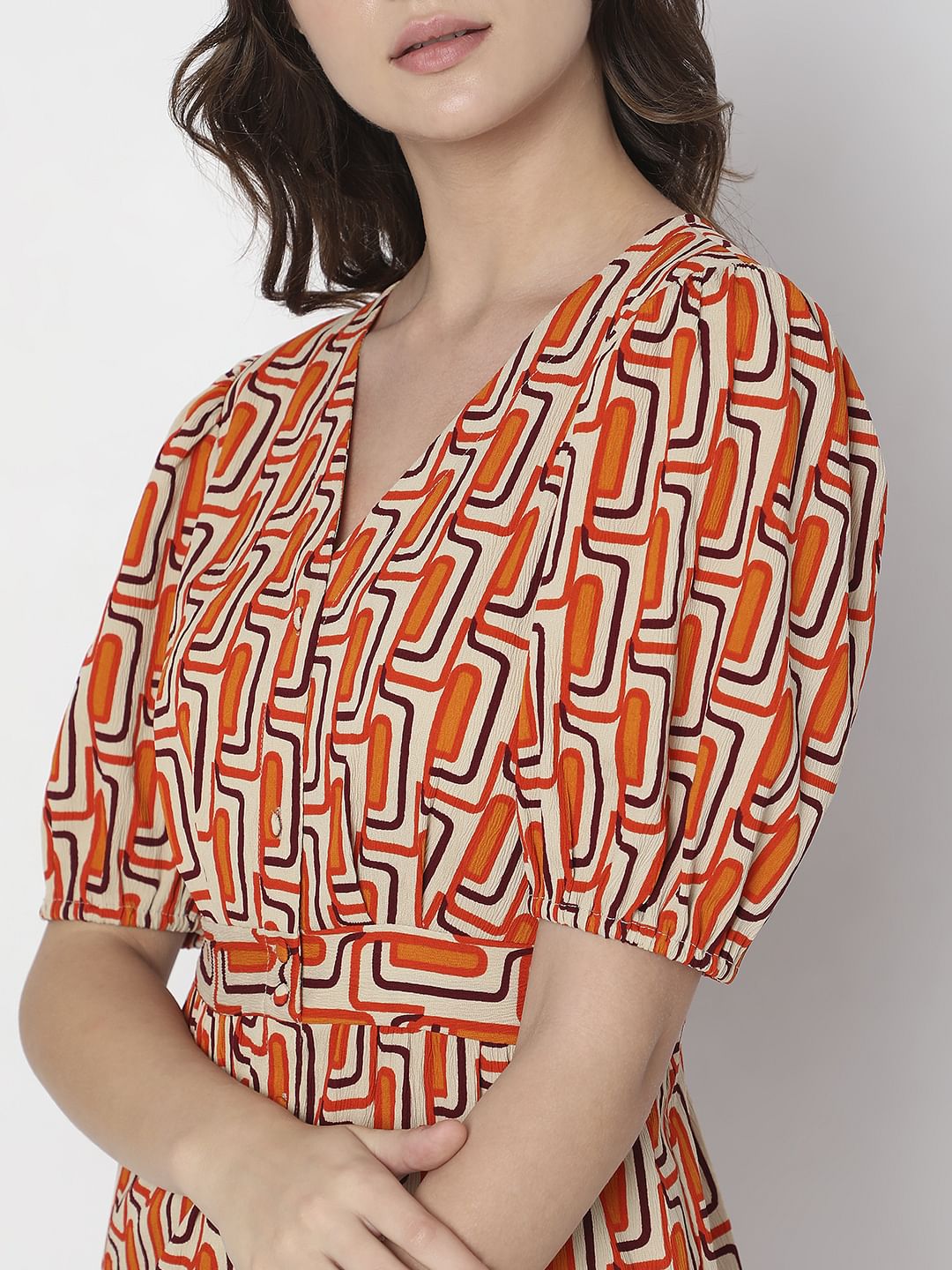 Orange Printed Midi Dress