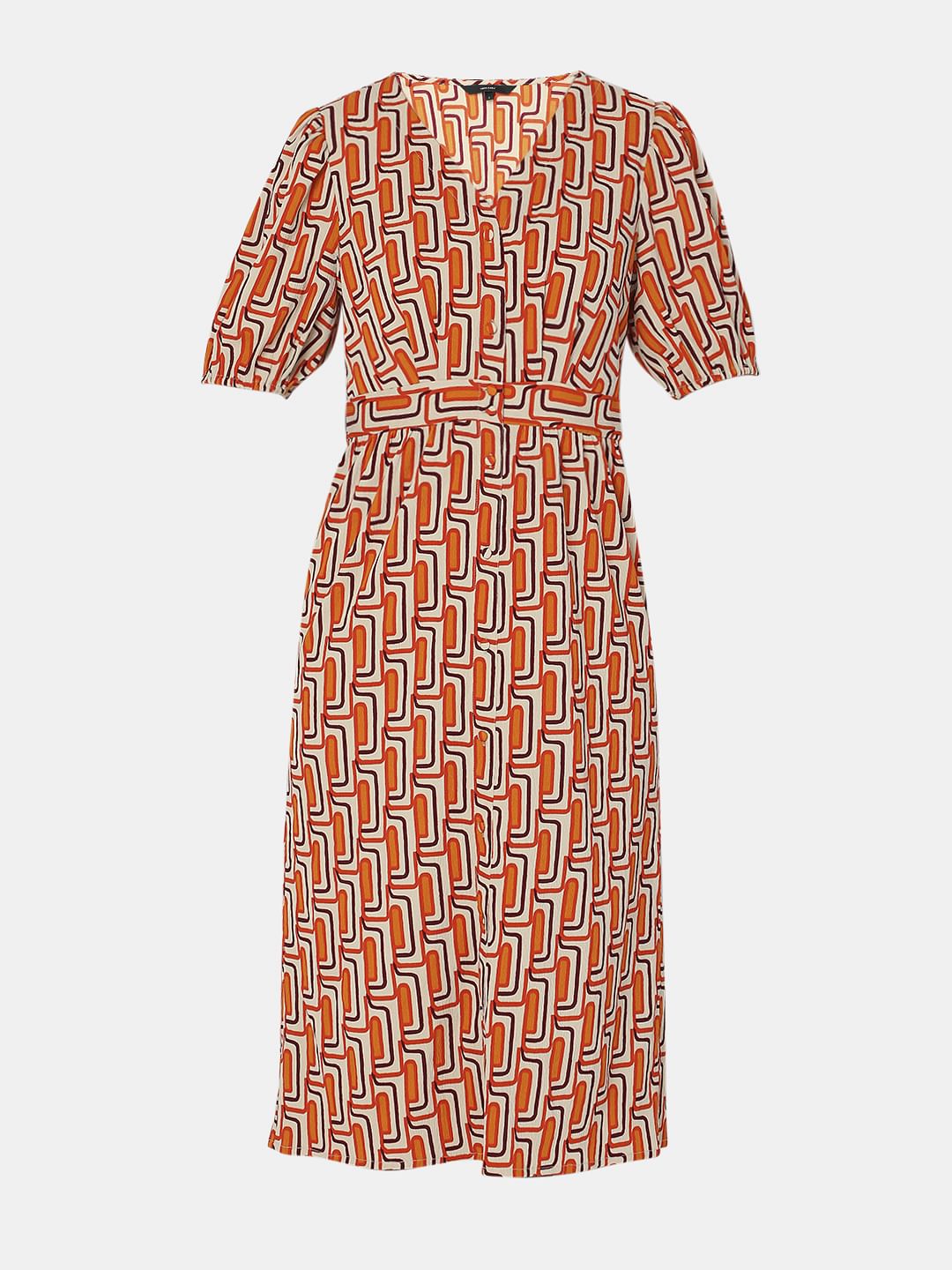 Orange Printed Midi Dress